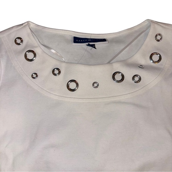 Karen Scott White Tunic with Grommet Detail NWOT - Picture 2 of 6